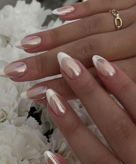 White Nails With Chrome Tips
