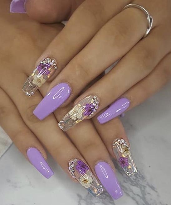 White Nails With Flower Design