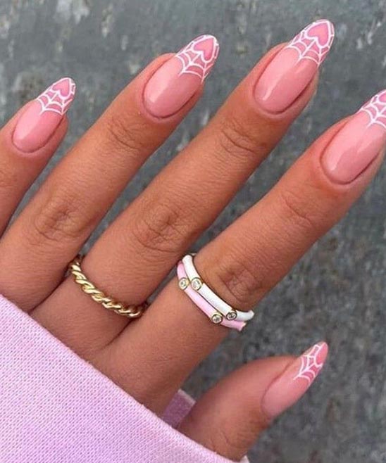 White Nails With Glitter Outline
