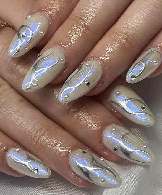 White Nails With Gold Chrome