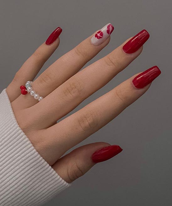 White Nails With Heart Design