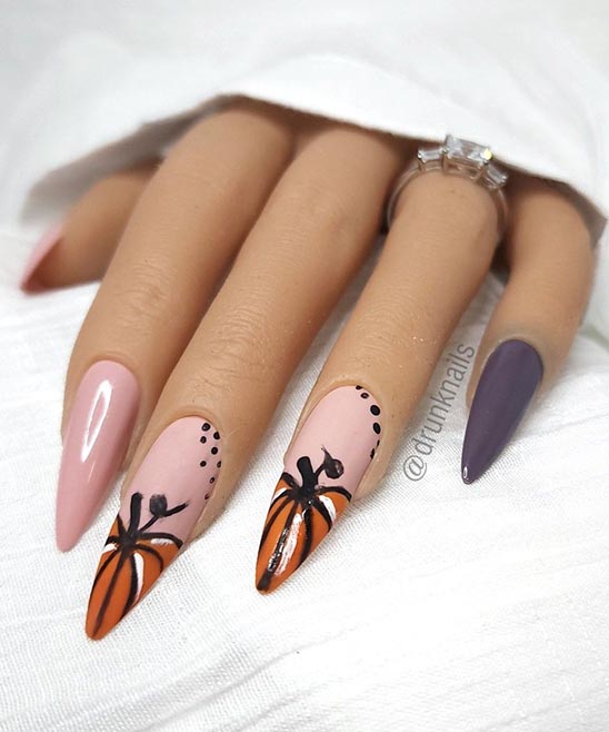 White Nails With Pumpkins