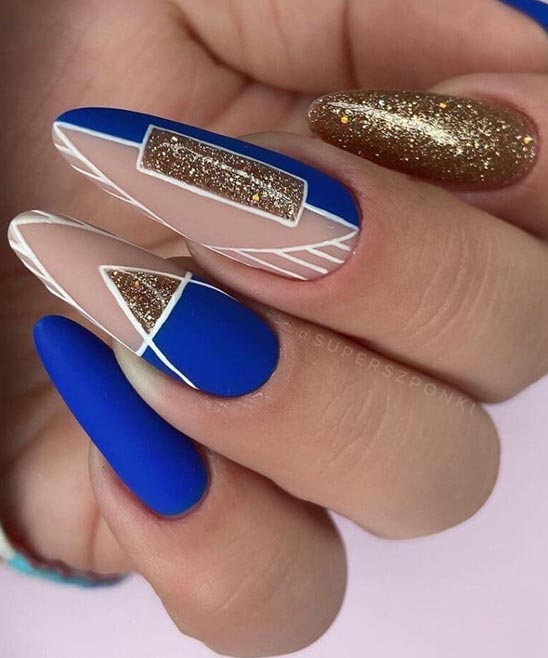 White and Gold Almond Shaped Nails
