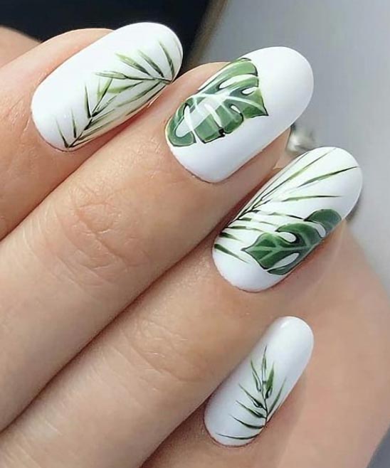 White and Green Nails Design