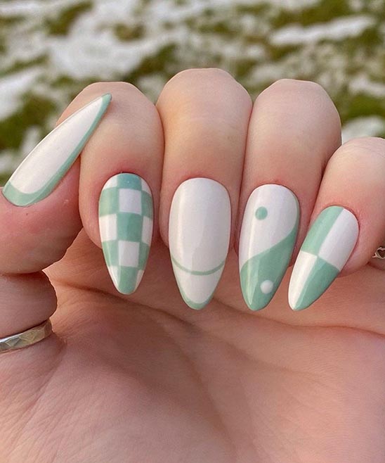 White and Green Nails Design