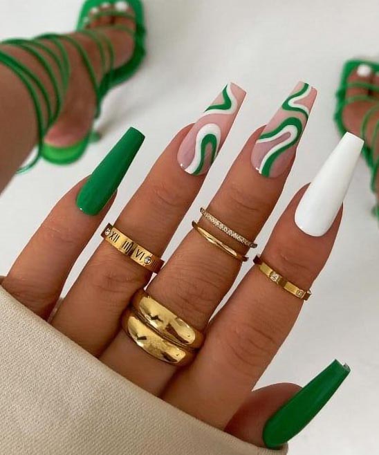 White and Green Ombre Nails