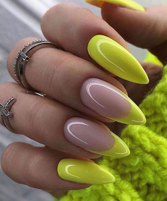 Yellow Almond French Tip Nails