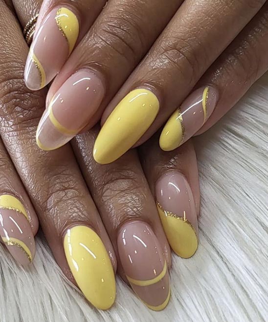 Yellow French Tip Almond Nails