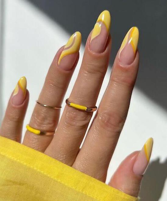 Yellow French Tip Nails Purple Flower