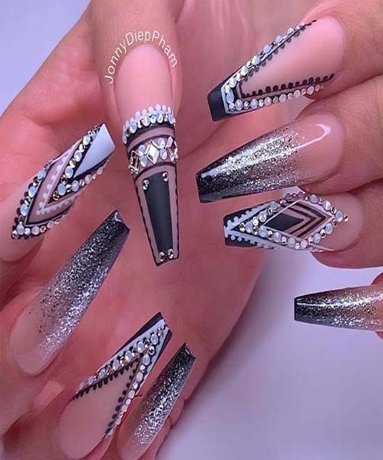 Rhinestone Hot Pink Nails With Diamonds