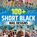 Black Nails With Design Short