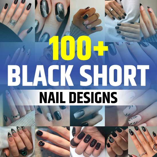 Black Short Nails With Design