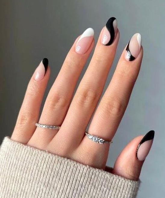 Black and White Valentines Day Nails