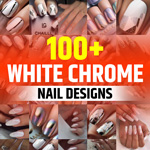 Chrome White Nails With Black Design