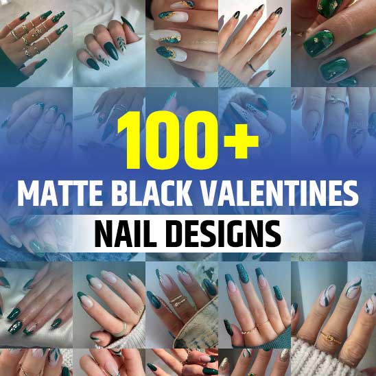 Matte Black Valentines Nails