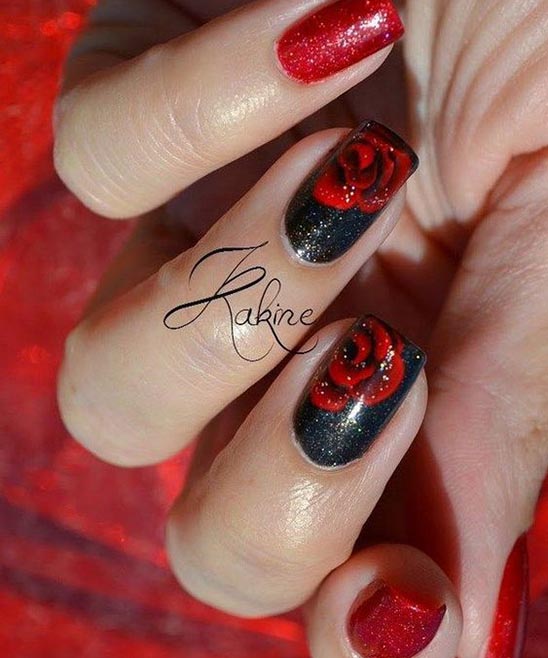 Nail Art St Valentin Red and Black Heart